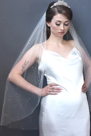 Pearl scatter fingertip Molly bridal veil by wedding accessory